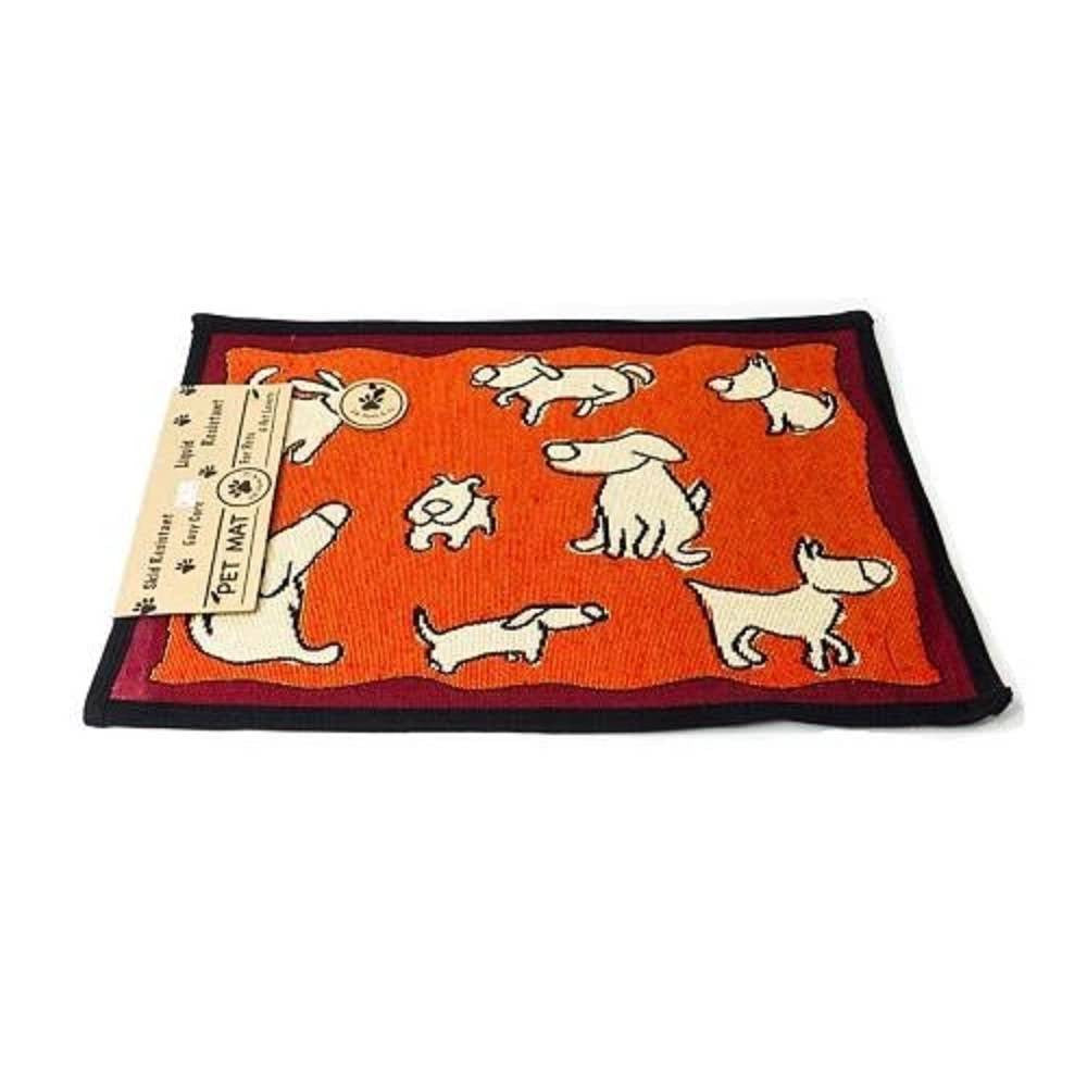 PB Paws & Co. Tapestry Pet Mat in russet color, featuring a non-skid backing and liquid-resistant surface, ideal for pets.